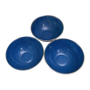 Lot of 3 Vintage Blue Speckled Enamelware 5 7/8" Inch Bowl Silver Tone Rim READ